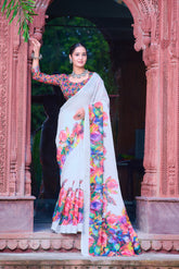 Women's Linen Cotton Traditional Saree