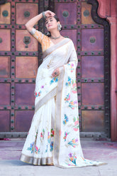 Women's Linen Cotton Traditional Saree