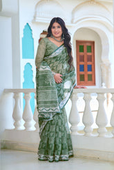 Women's Linen Cotton Traditional Saree