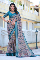 Women's Linen Cotton Traditional Saree