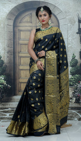 Black Kanjivaram Pure Soft Semi Silk Saree With Unstiched Attractive Blouse Piece
