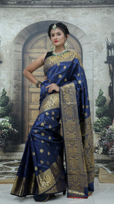 Blue Kanjivaram Pure Soft Semi Silk Saree With Unstiched Attractive Blouse Piece
