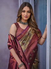 Women Banarasi Woven Silk Saree with Contrast Border