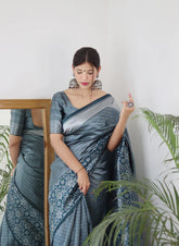 AQUA BLUE PURE SOFT SILK SAREE WITH TWIRLING BLOUSE PIECE