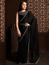 Black Womens Georgette Collection Saree With Blouse Piece