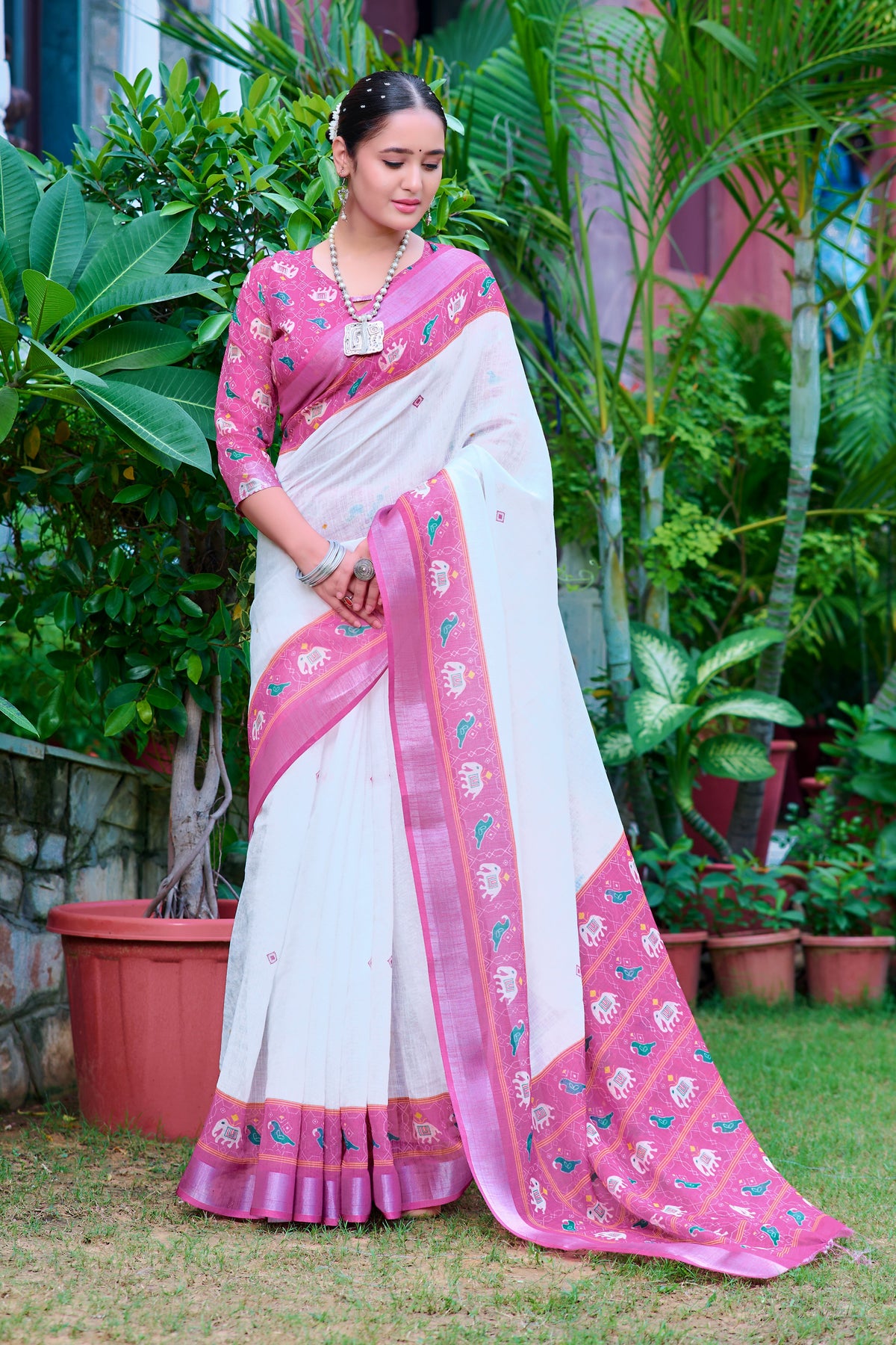 Women's Linen Cotton Traditional Saree