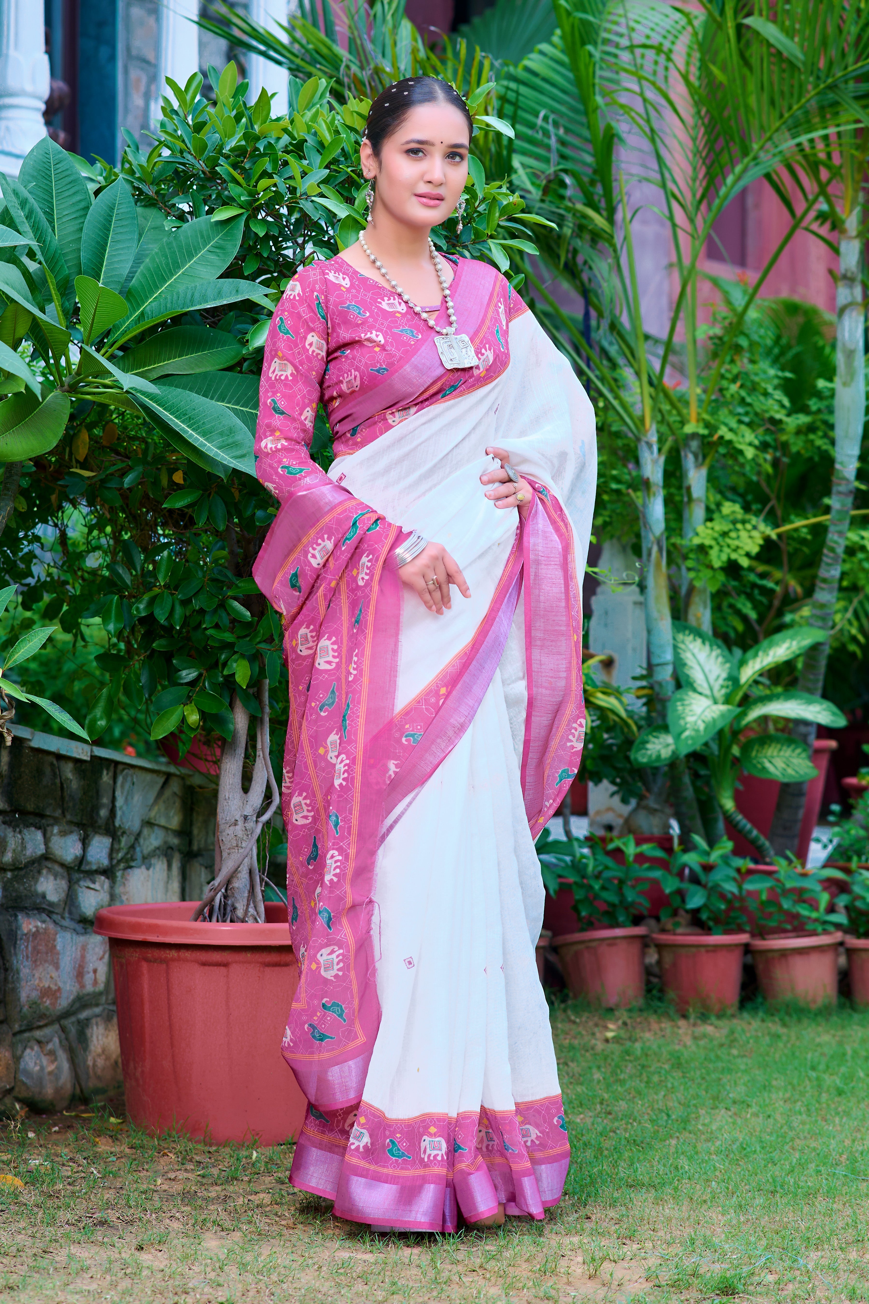 Women's Linen Cotton Traditional Saree