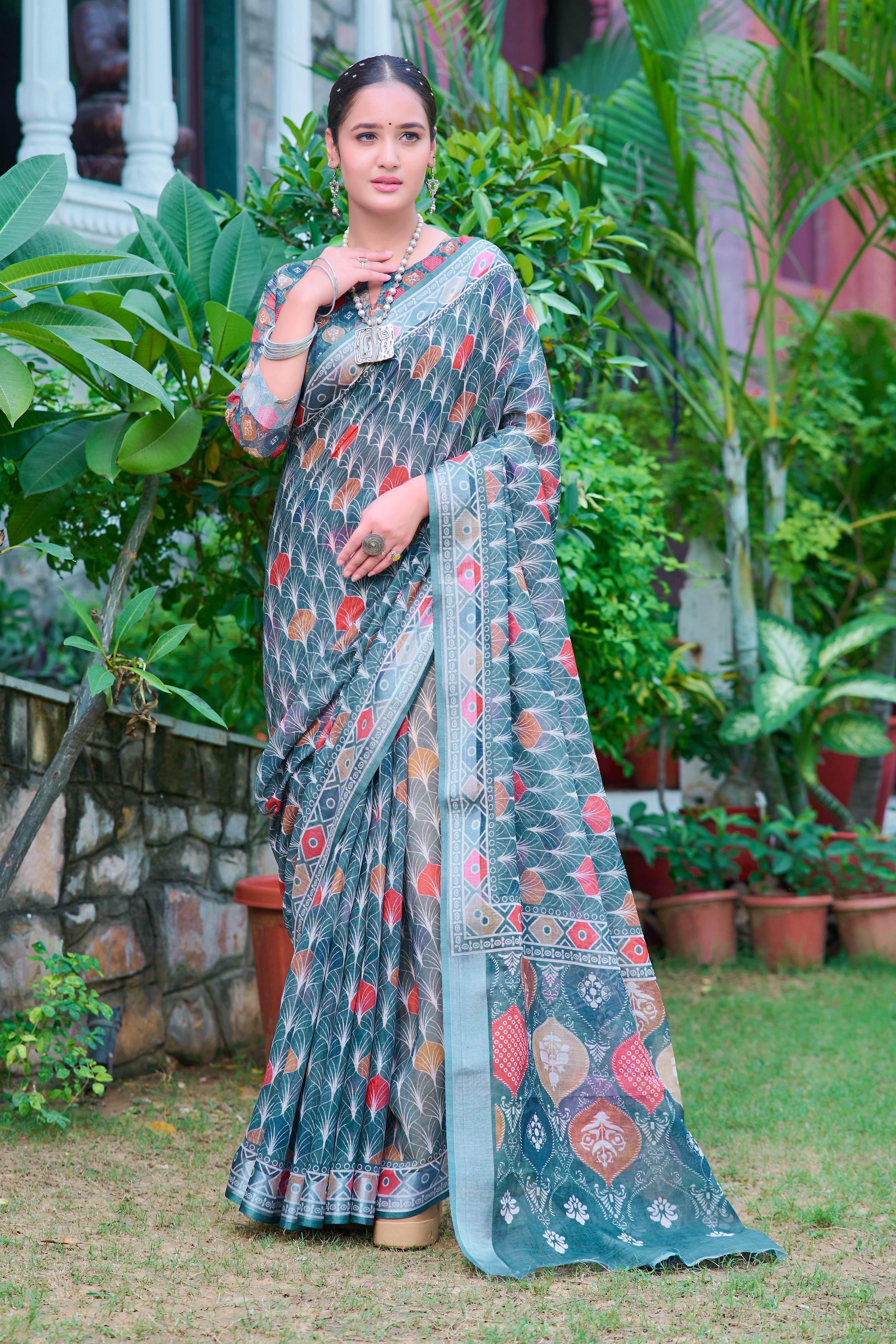 Women's Linen Cotton Traditional Saree