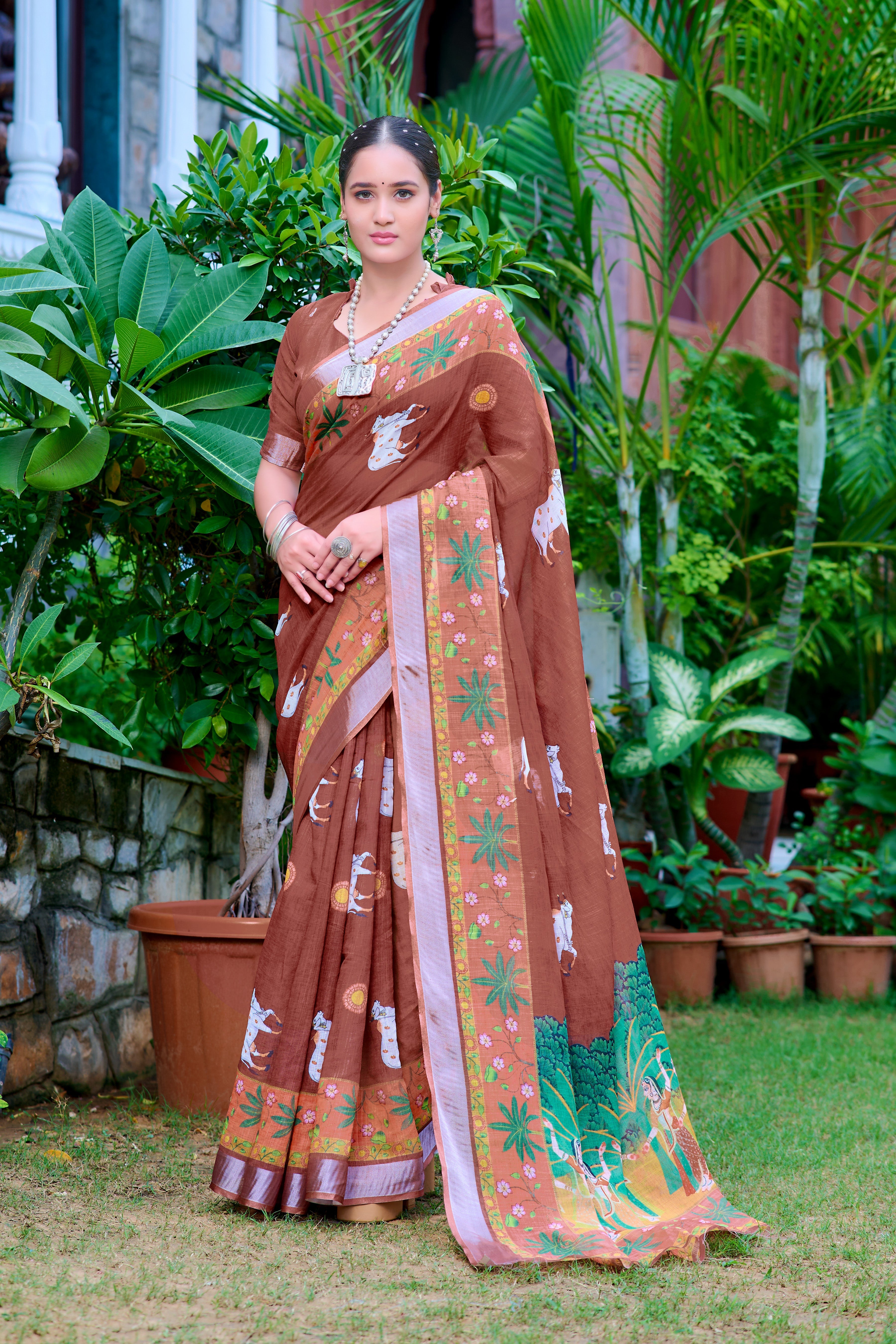 Women's Linen Cotton Traditional Saree
