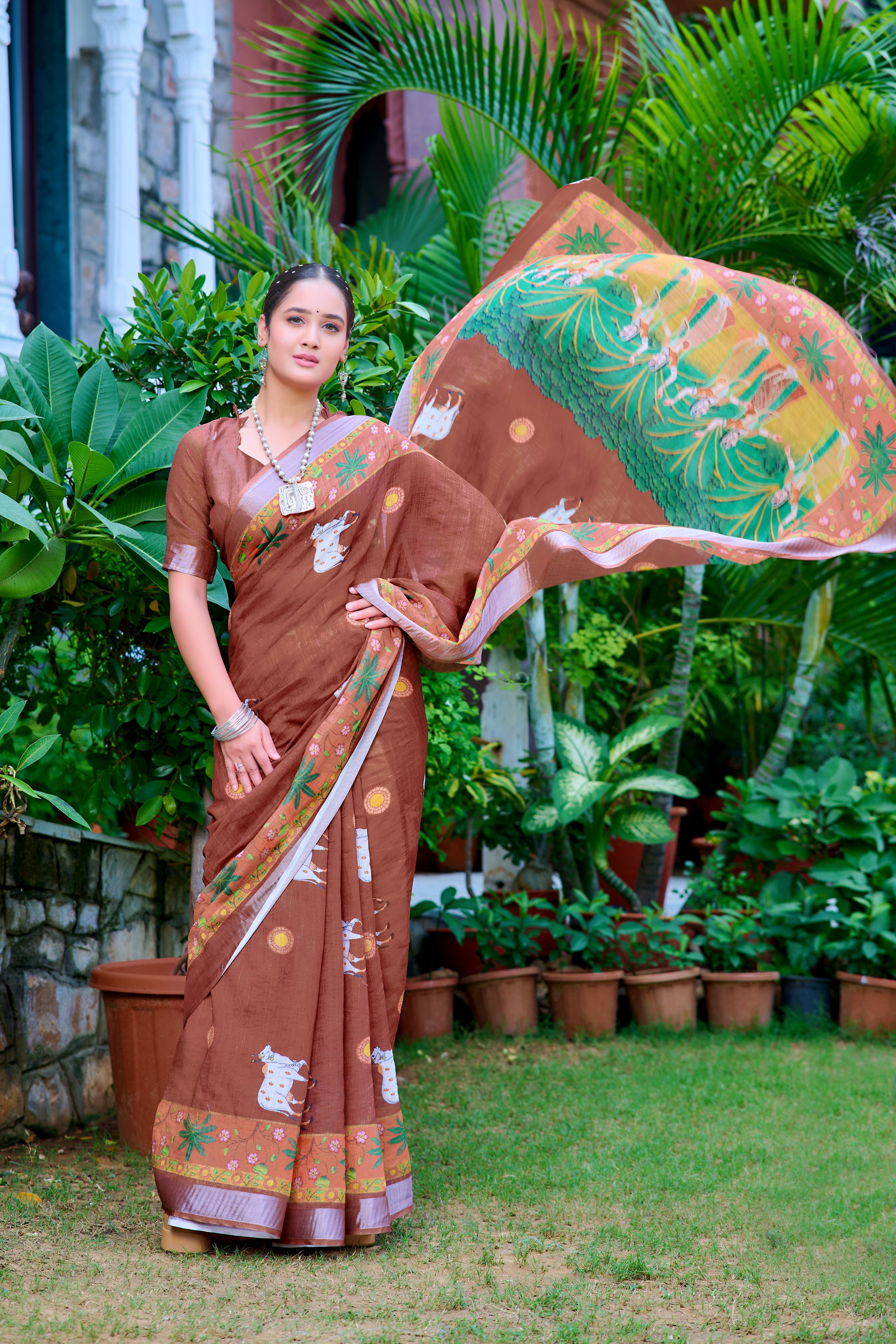 Women's Linen Cotton Traditional Saree