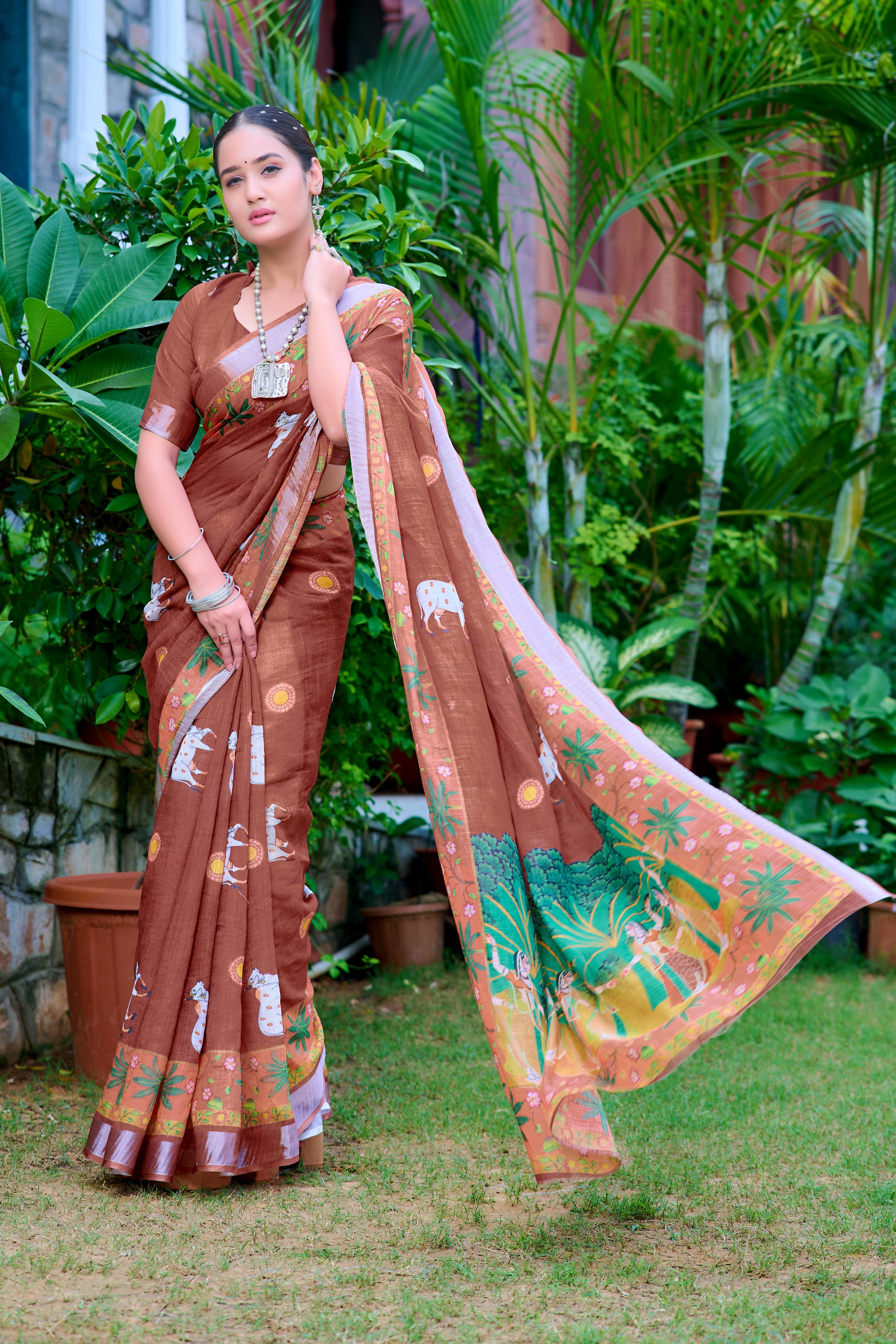 Women's Linen Cotton Traditional Saree