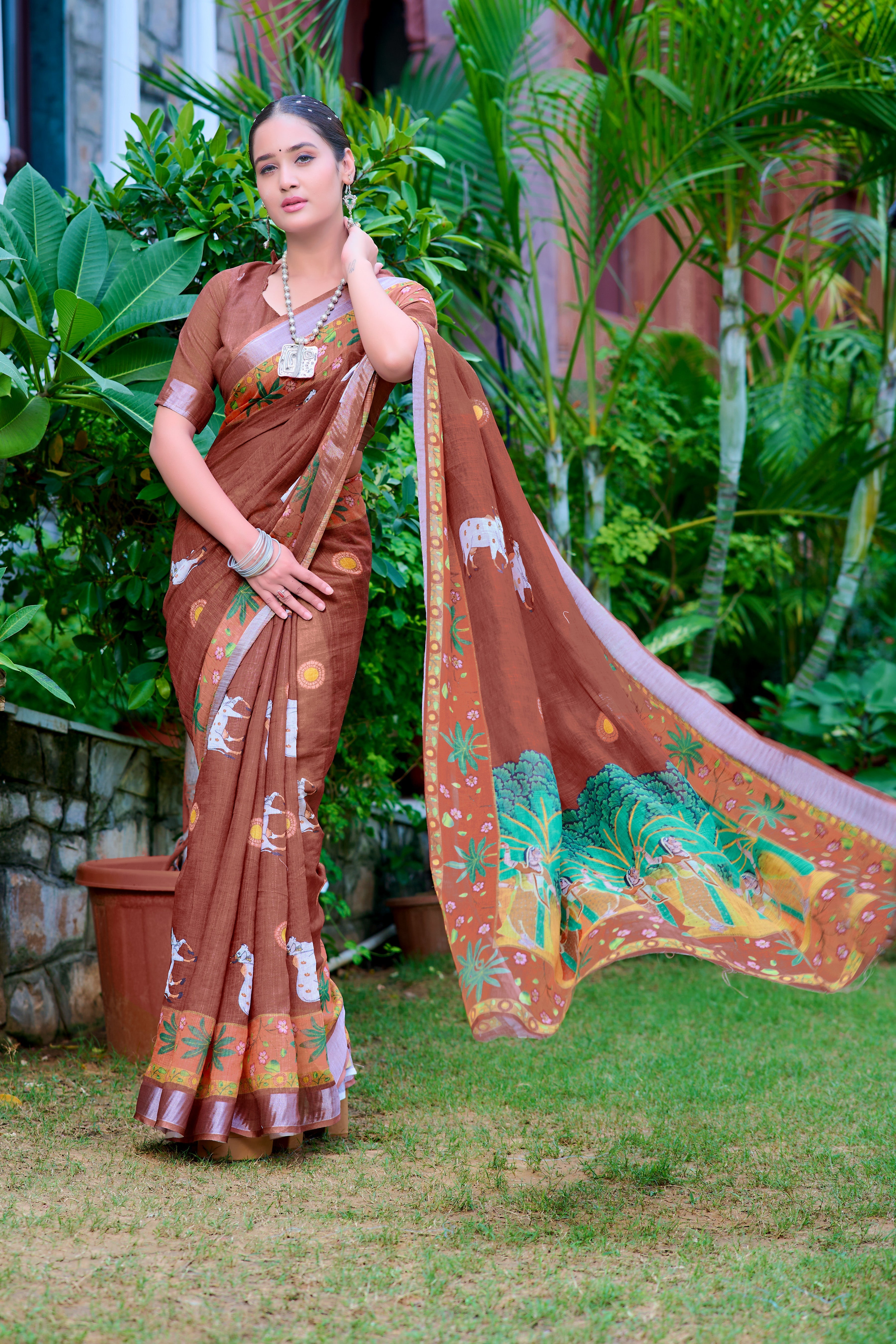 Women's Linen Cotton Traditional Saree