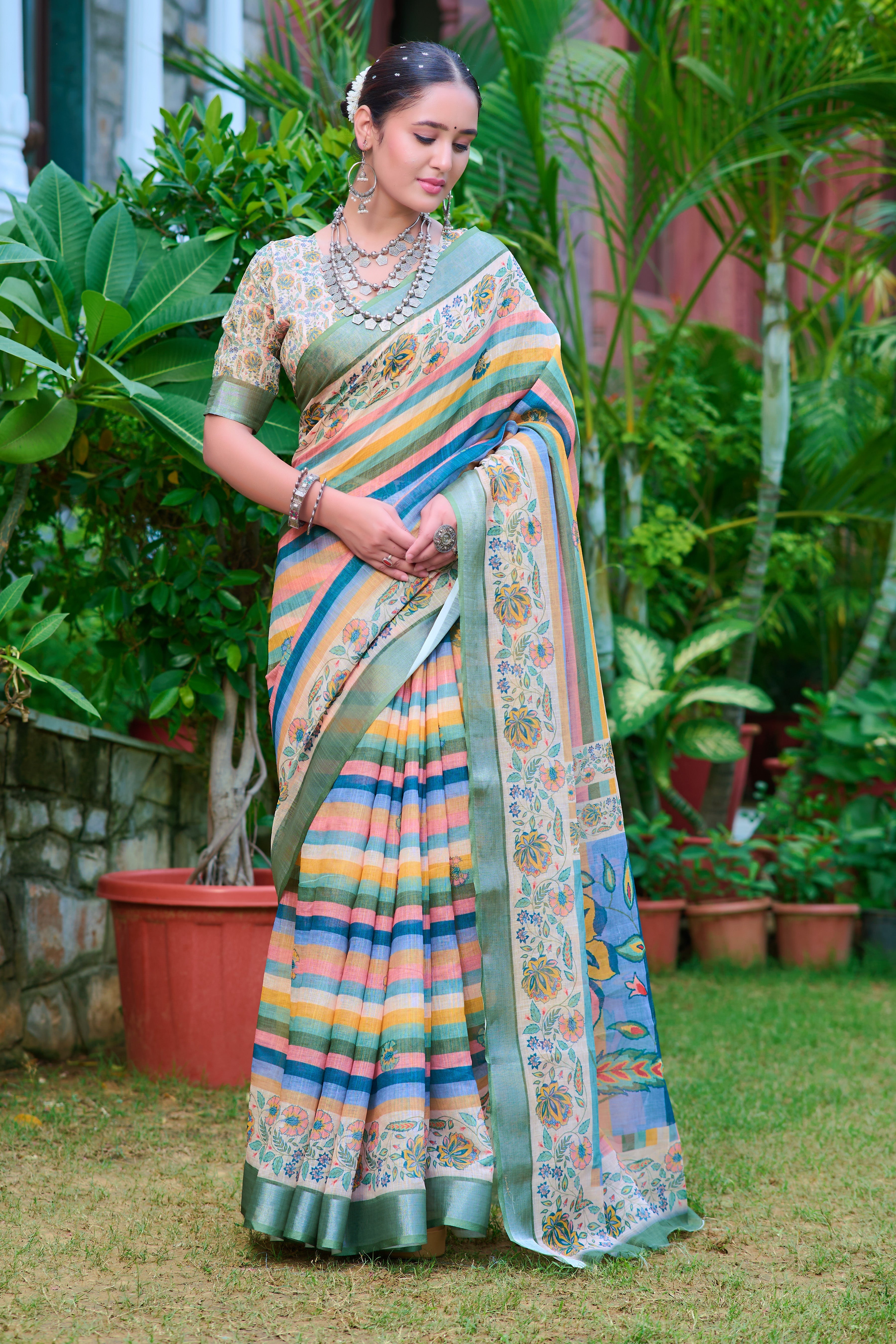 Women's Linen Cotton Traditional Saree