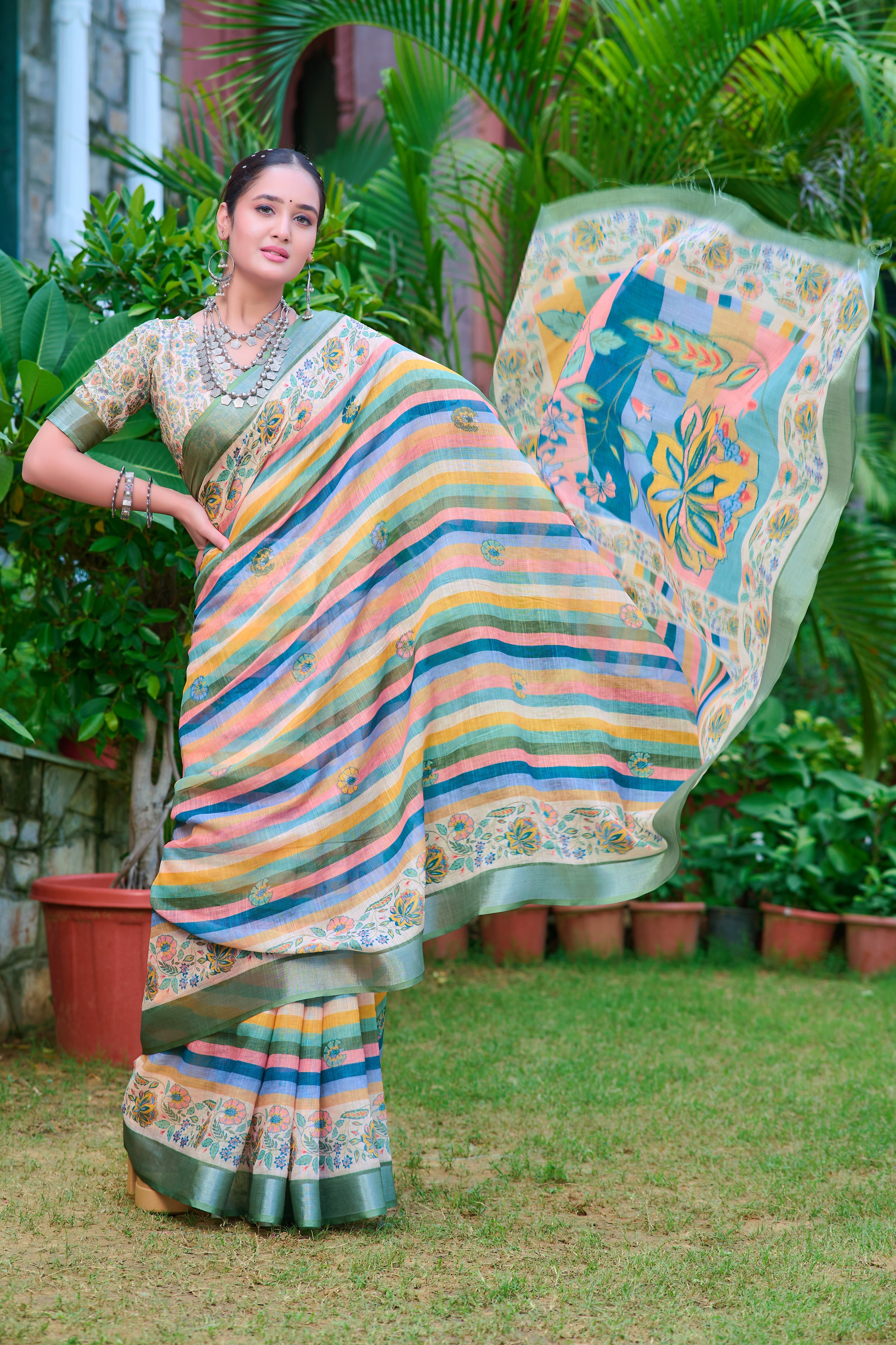 Women's Linen Cotton Traditional Saree