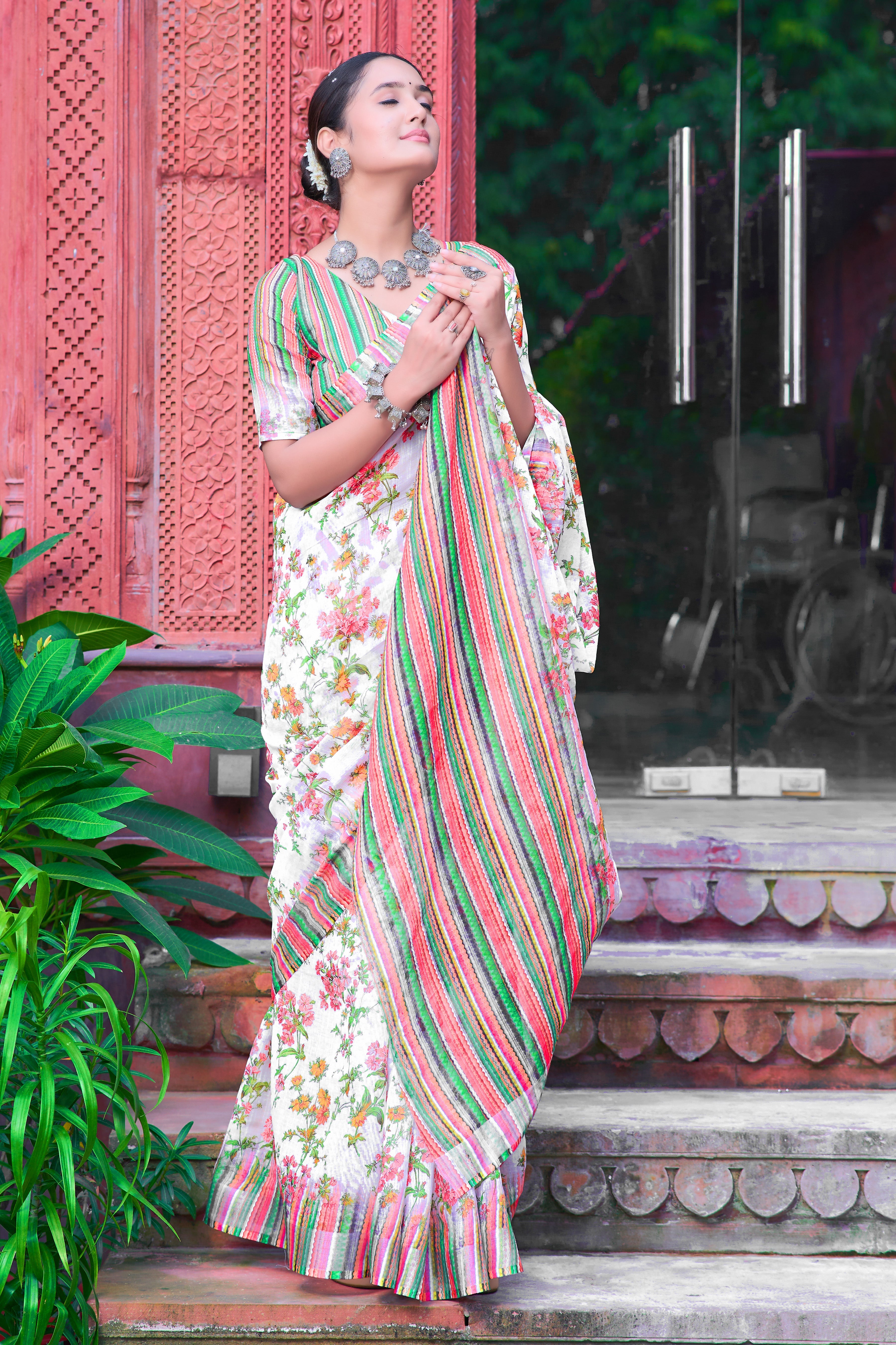 Women's Linen Cotton Traditional Saree
