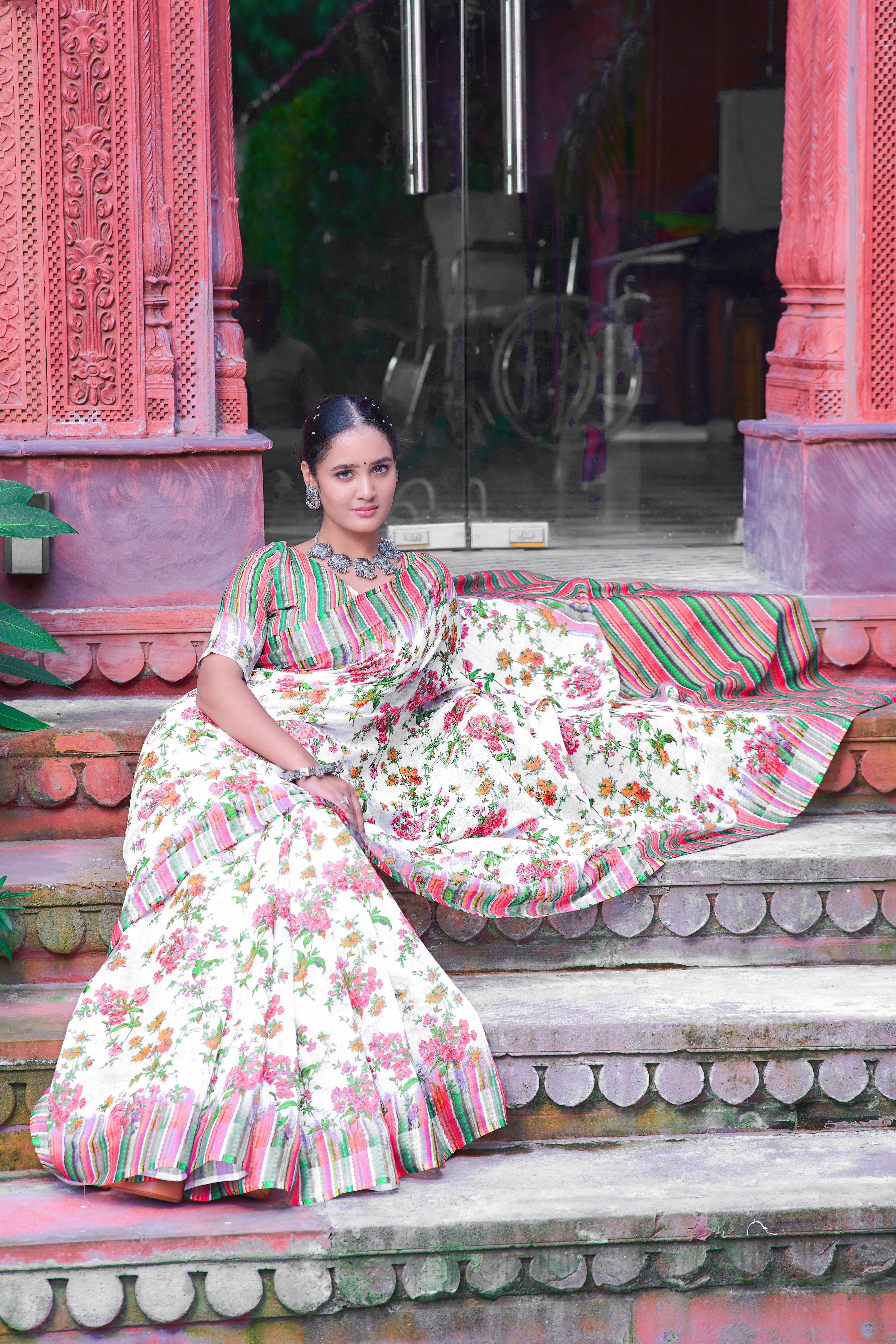 Women's Linen Cotton Traditional Saree