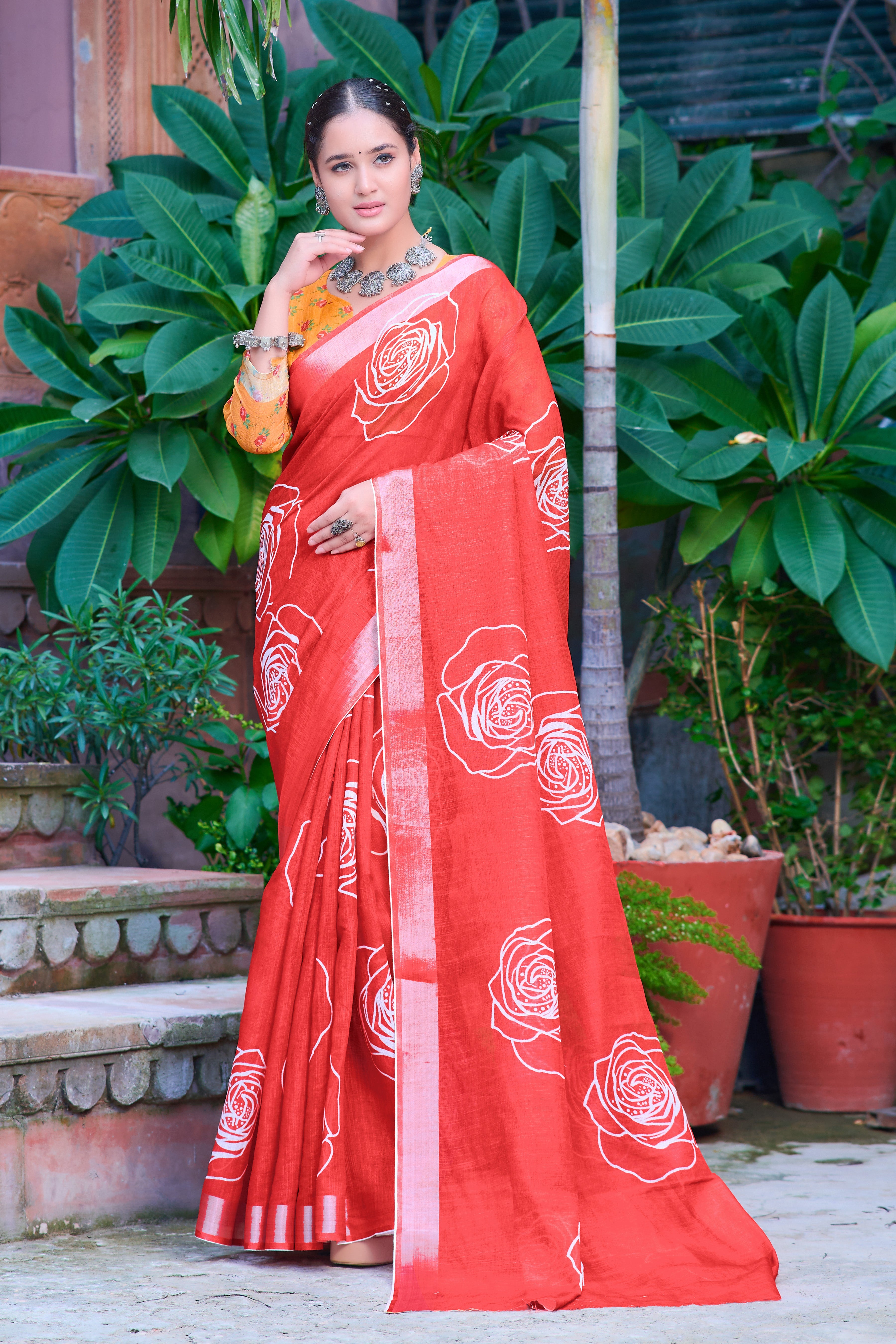 Women's Linen Cotton Traditional Saree