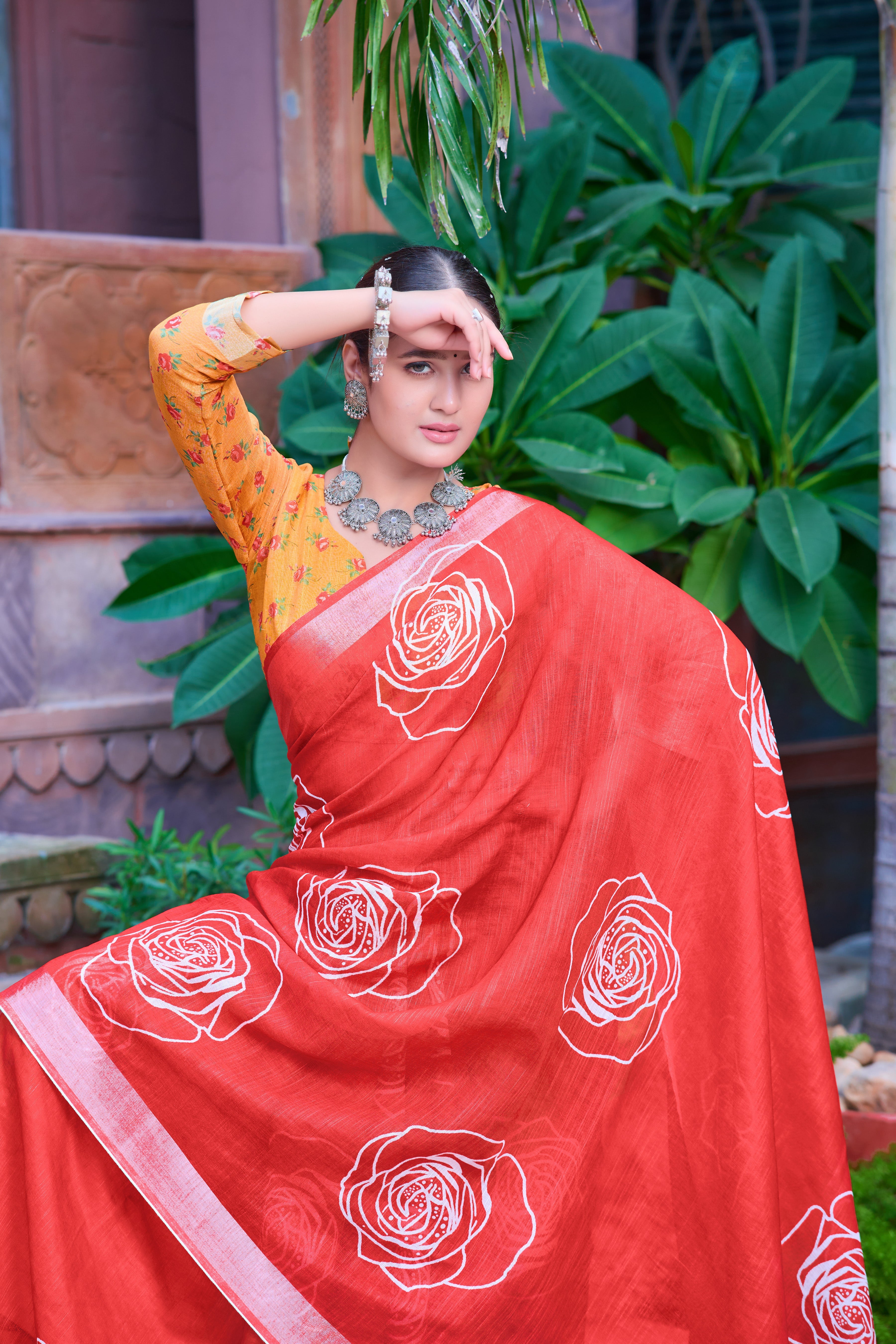 Women's Linen Cotton Traditional Saree