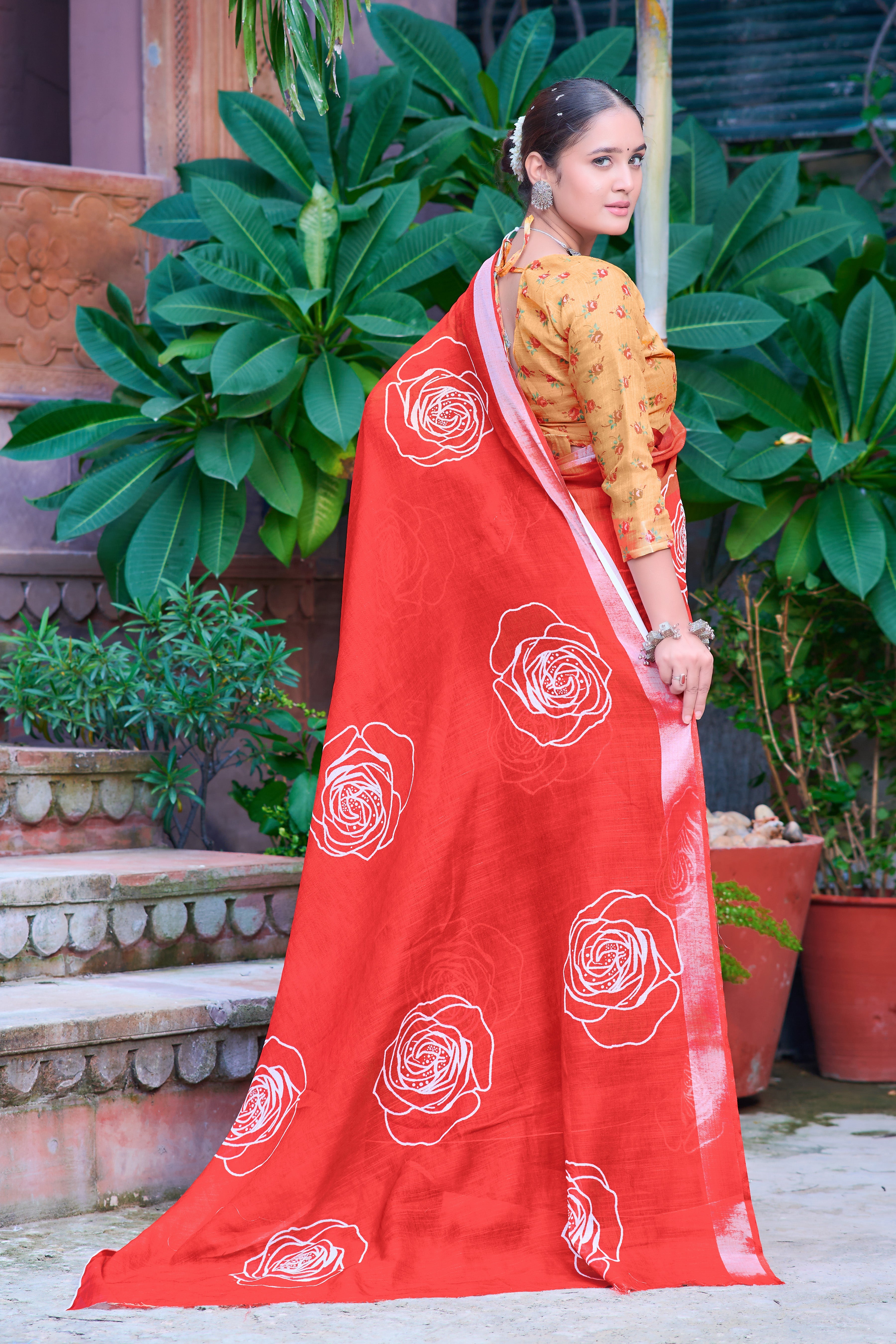 Women's Linen Cotton Traditional Saree