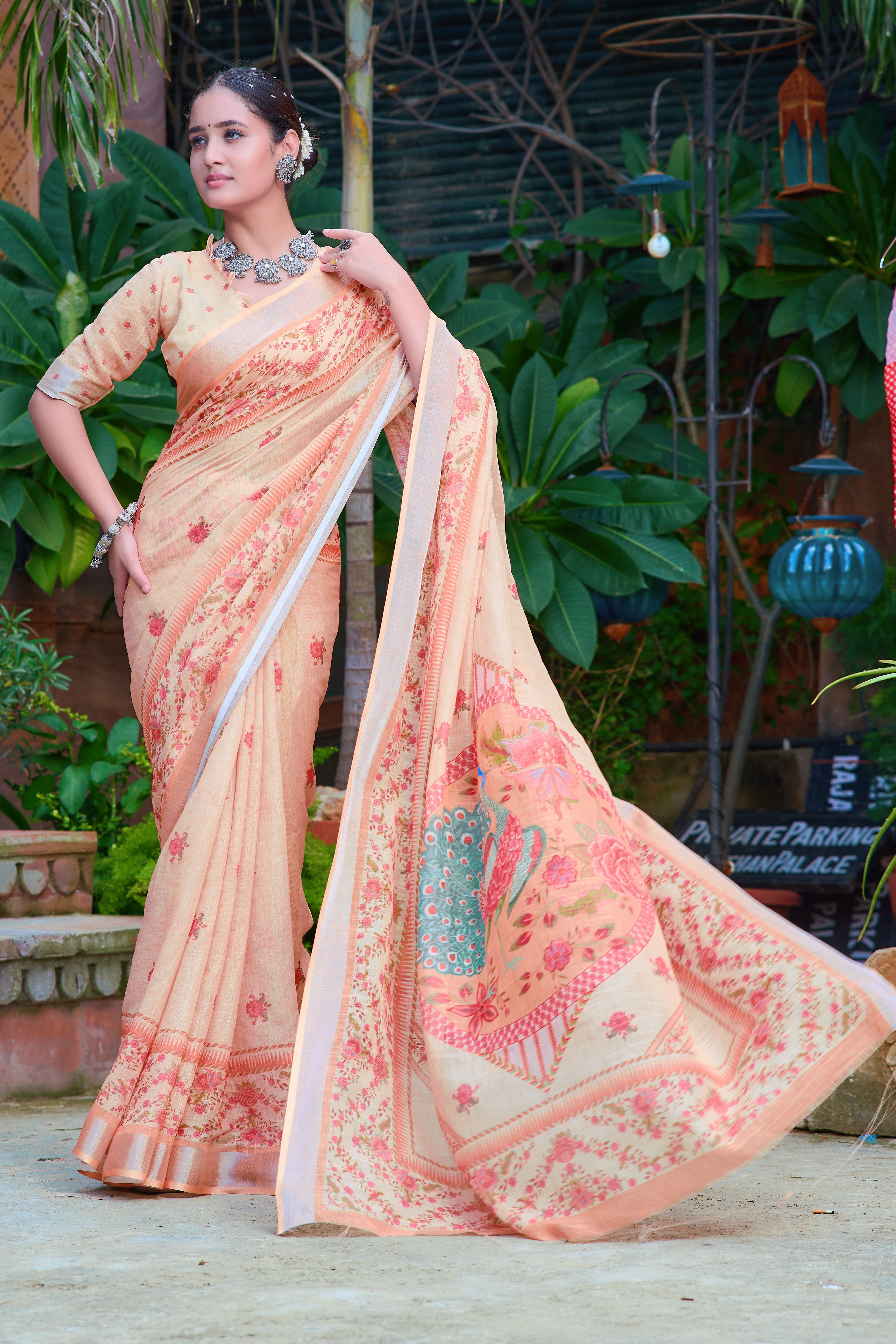 Women's Linen Cotton Traditional Saree