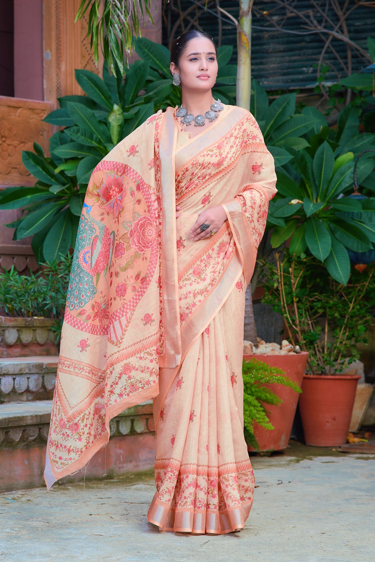 Women's Linen Cotton Traditional Saree