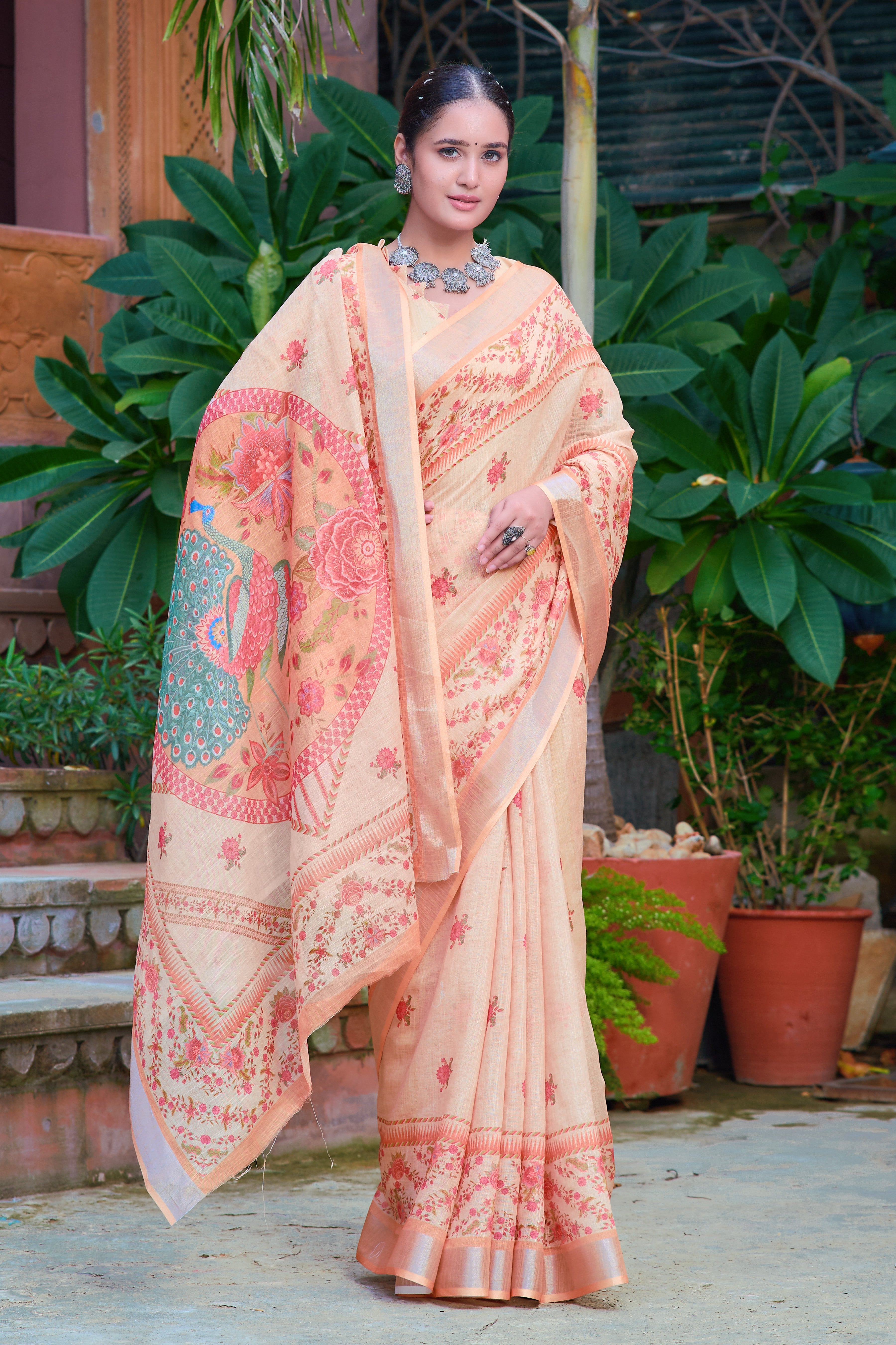 Women's Linen Cotton Traditional Saree