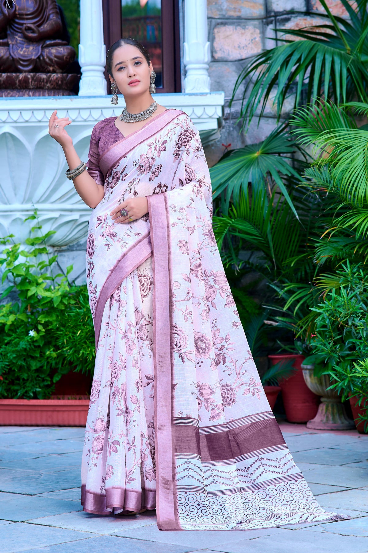 Women's Linen Cotton Traditional Saree