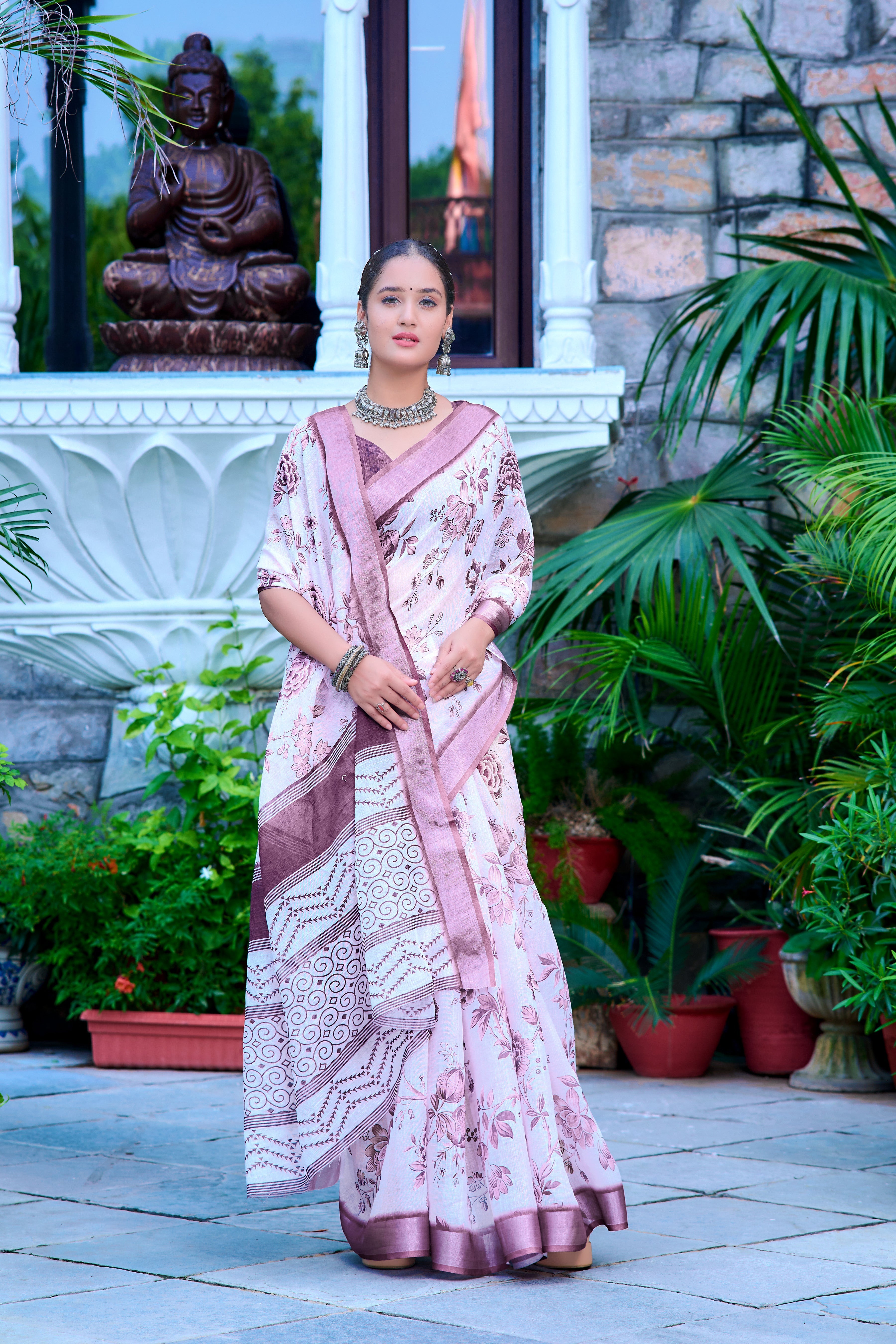 Women's Linen Cotton Traditional Saree