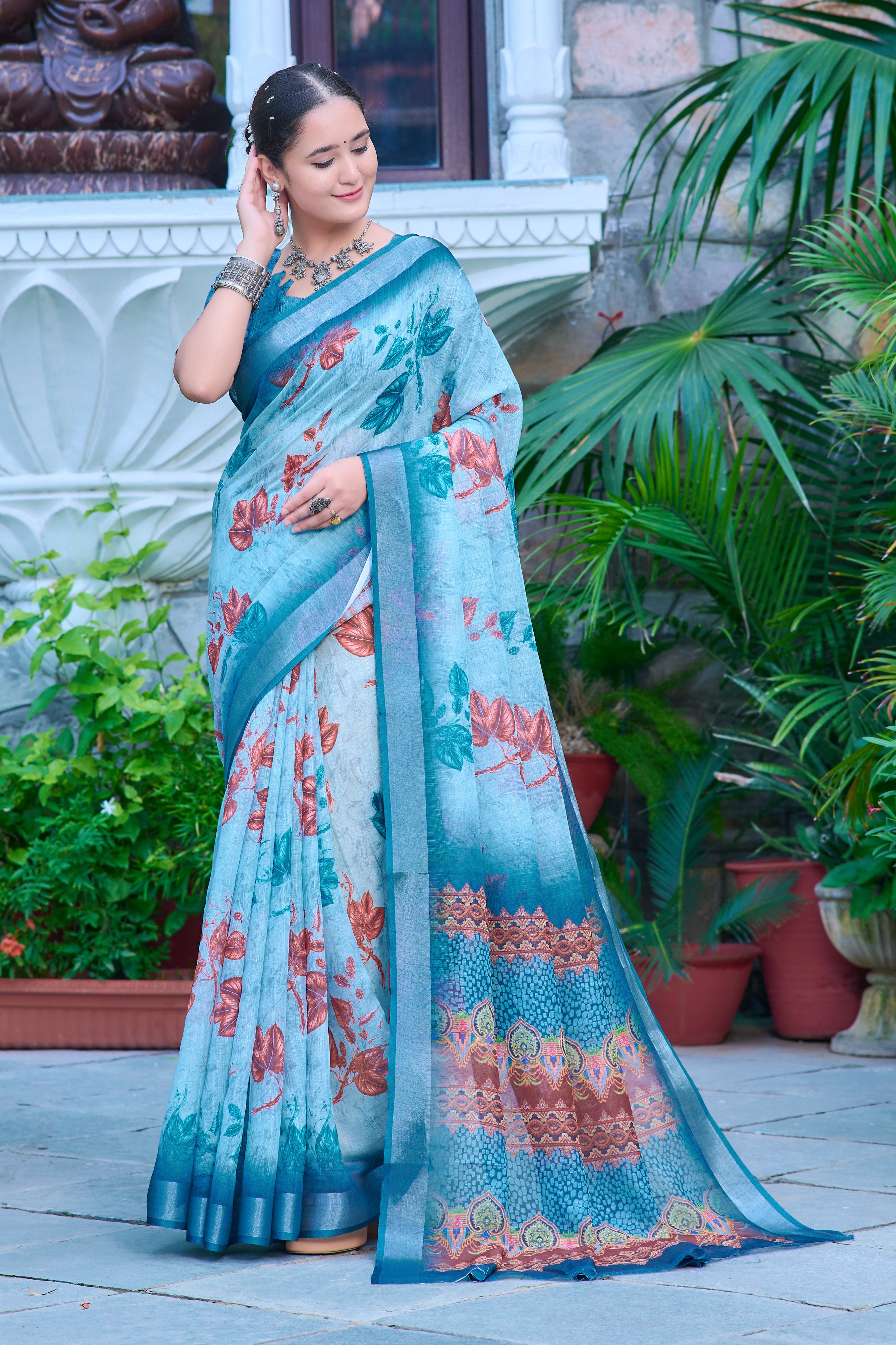 Women's Linen Cotton Traditional Saree
