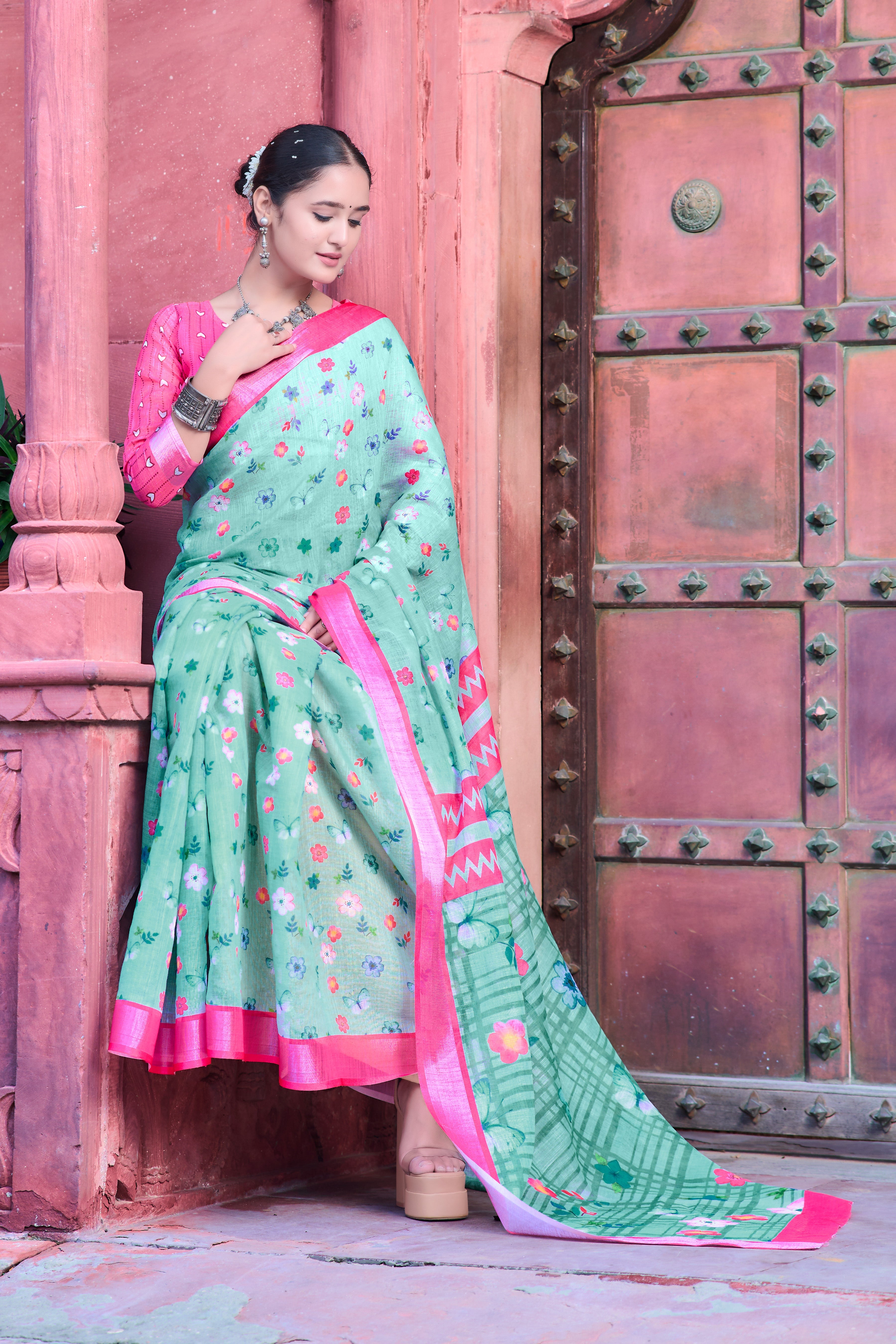 Women's Linen Cotton Traditional Saree