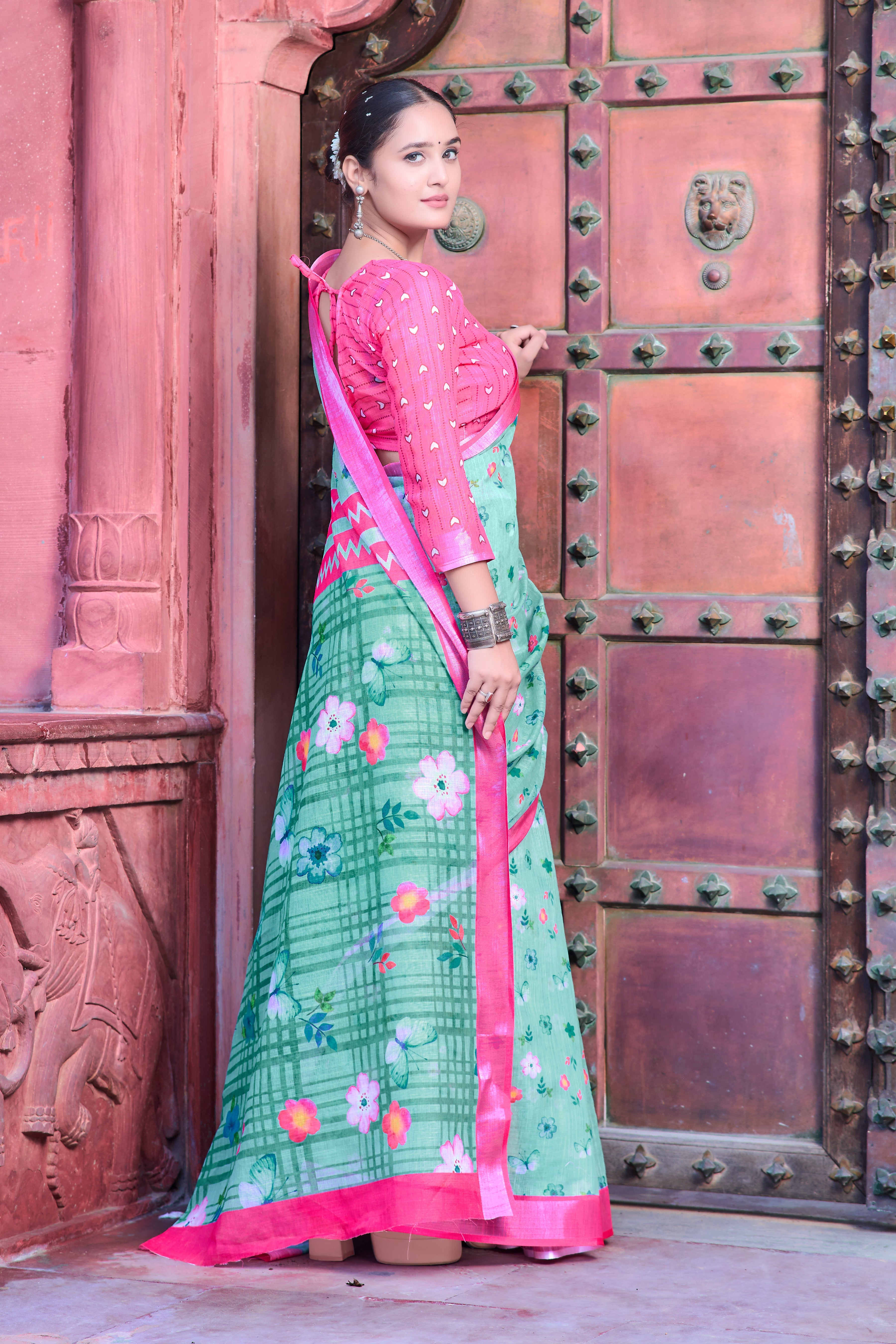 Women's Linen Cotton Traditional Saree