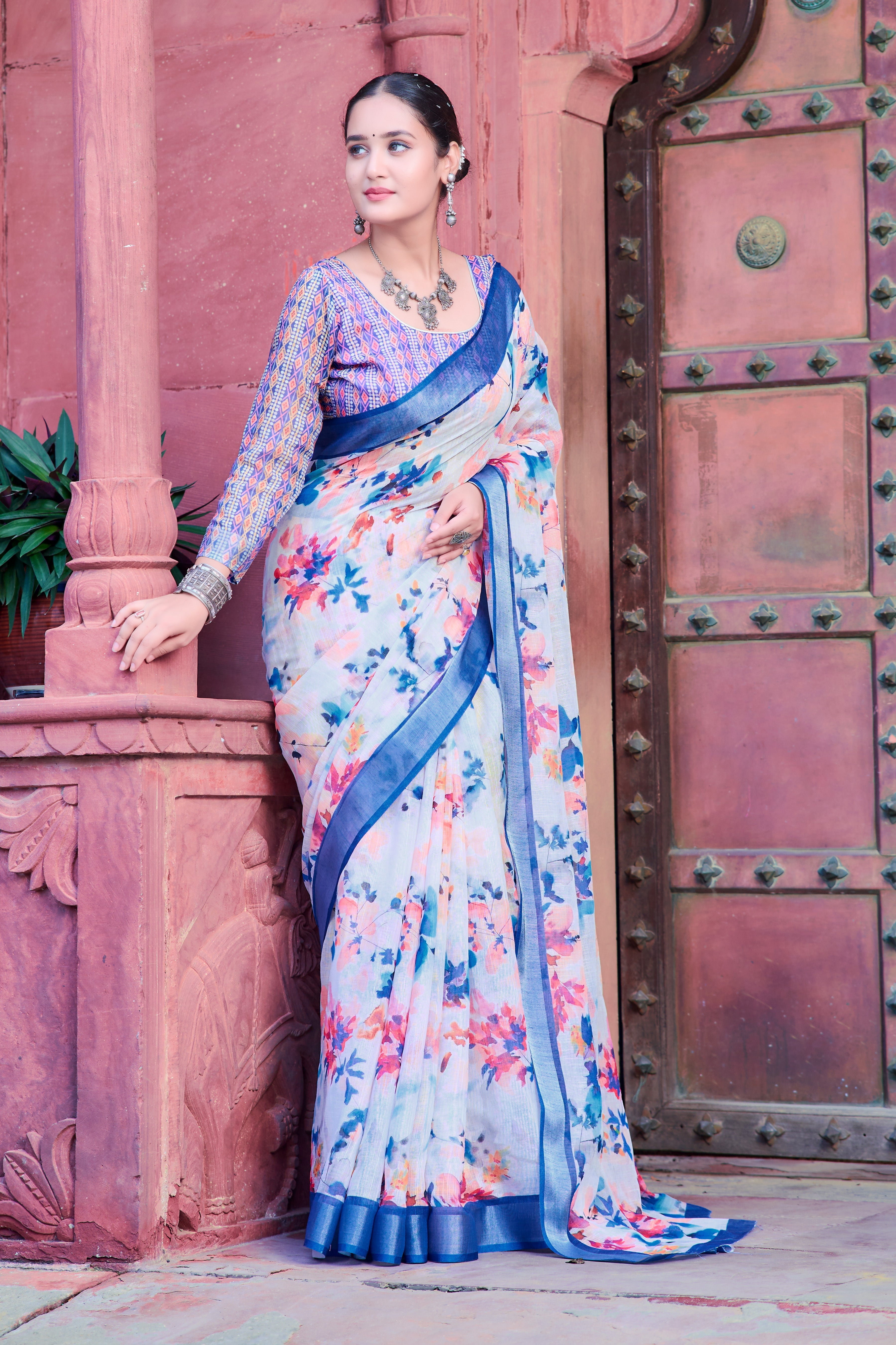Women's Linen Cotton Traditional Saree