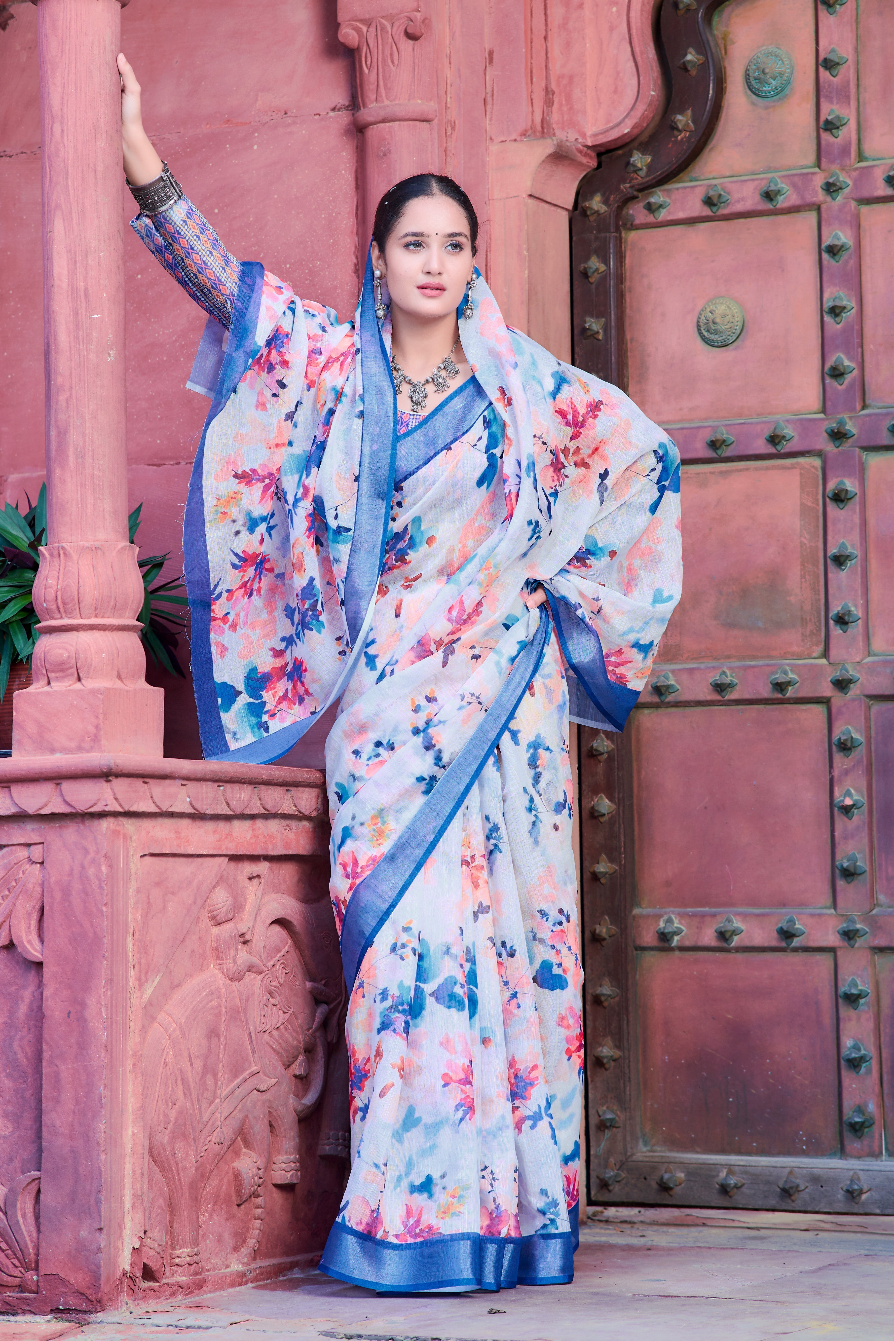 Women's Linen Cotton Traditional Saree