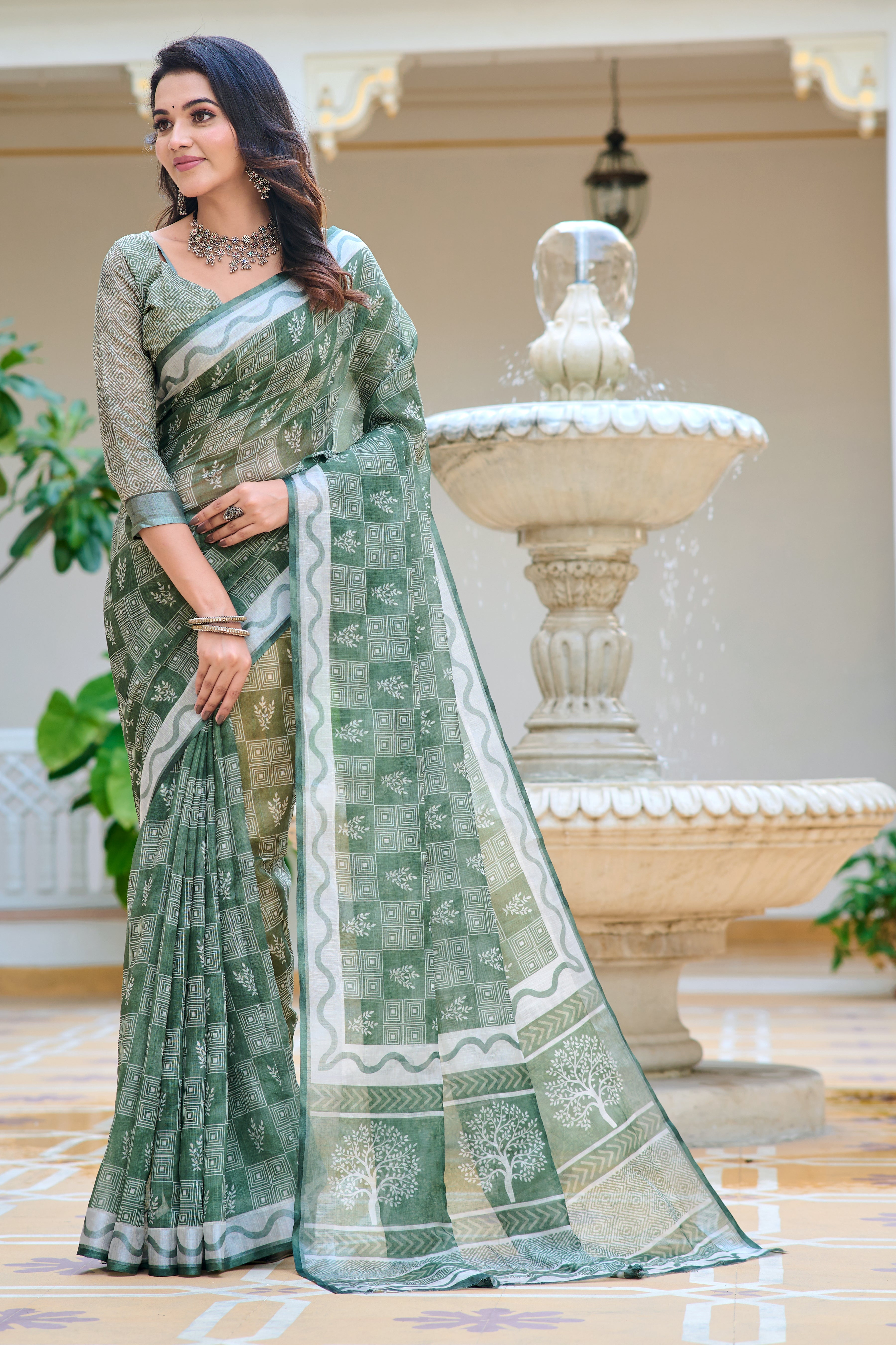 Women's Linen Cotton Traditional Saree