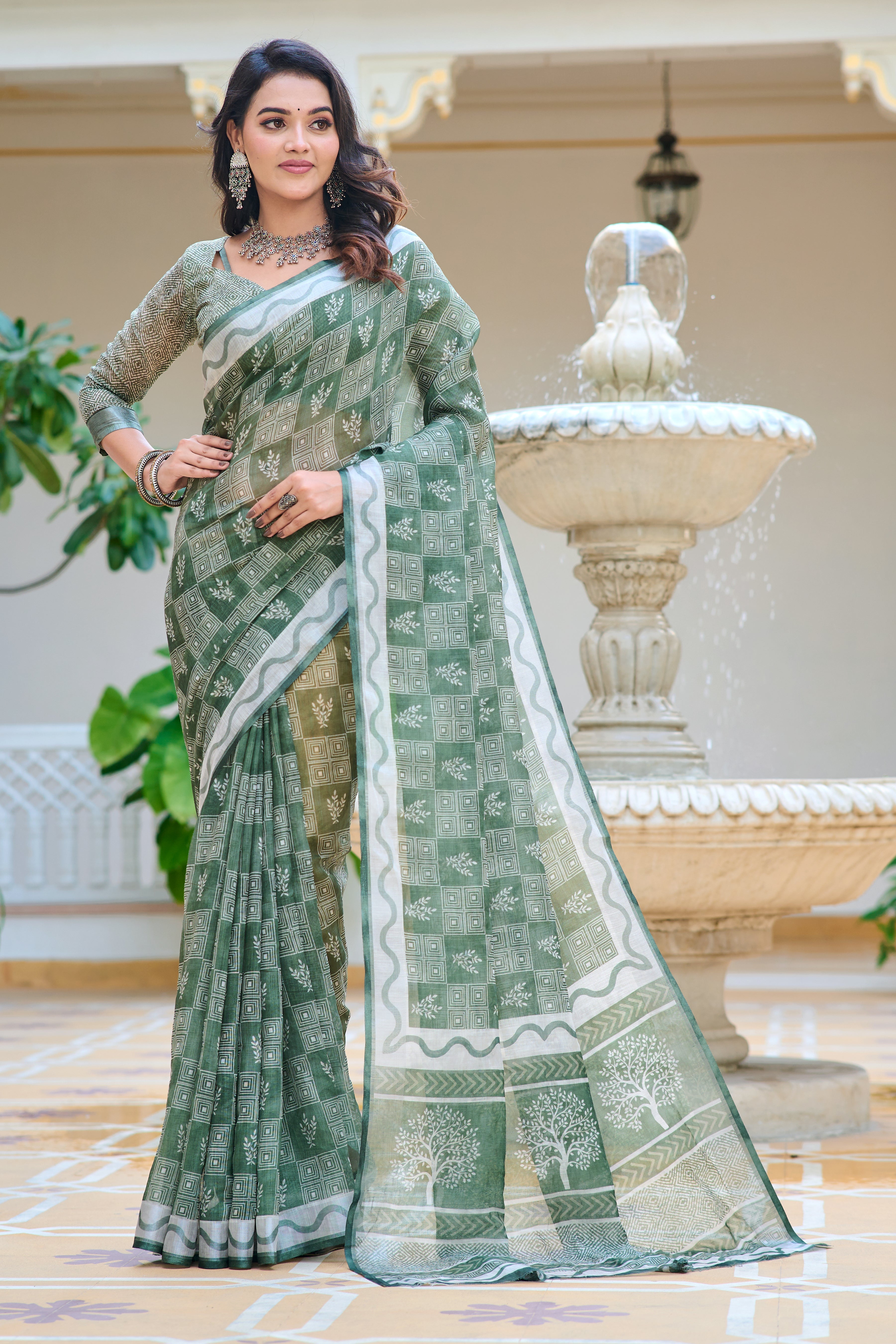 Women's Linen Cotton Traditional Saree