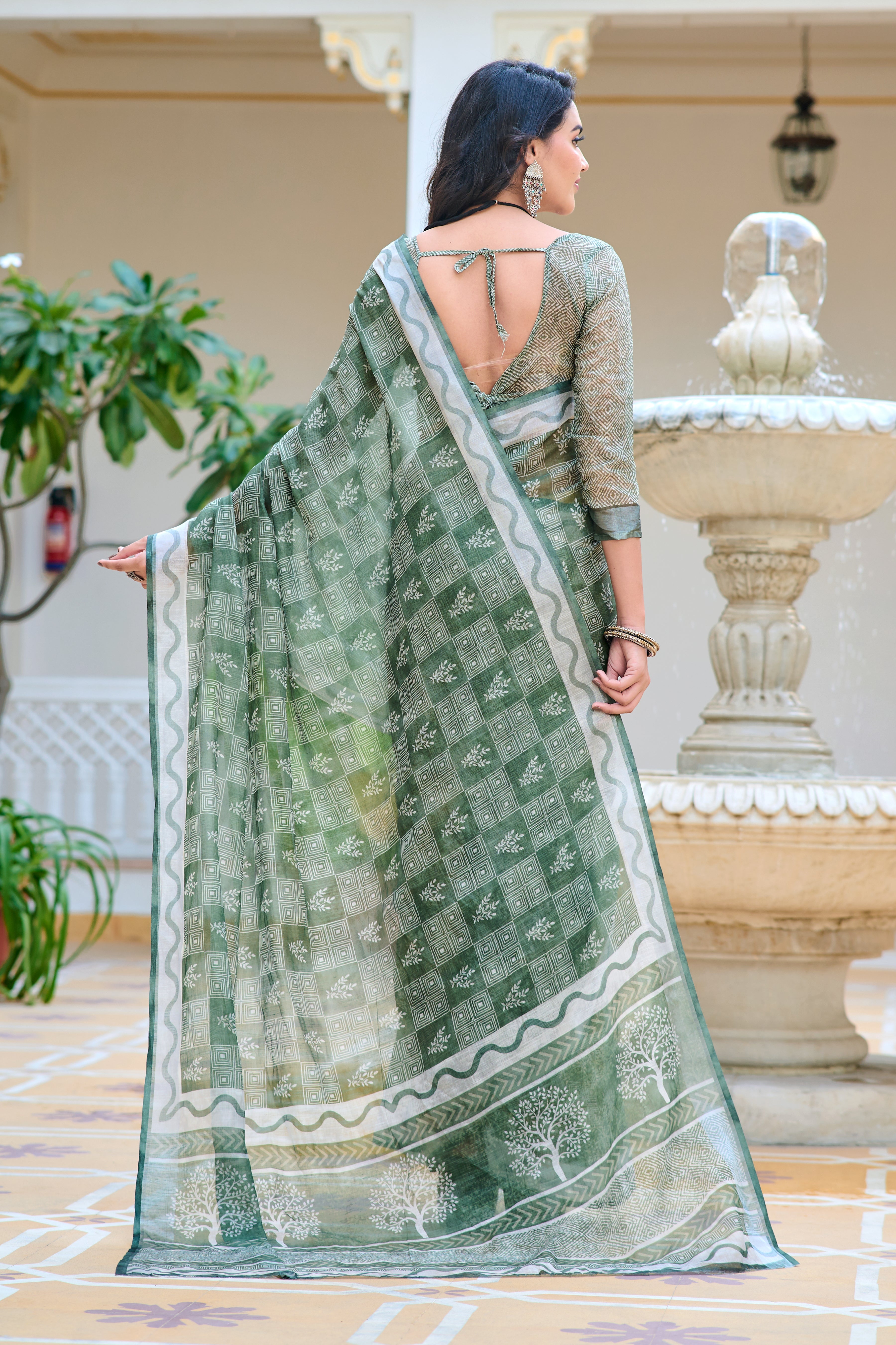 Women's Linen Cotton Traditional Saree