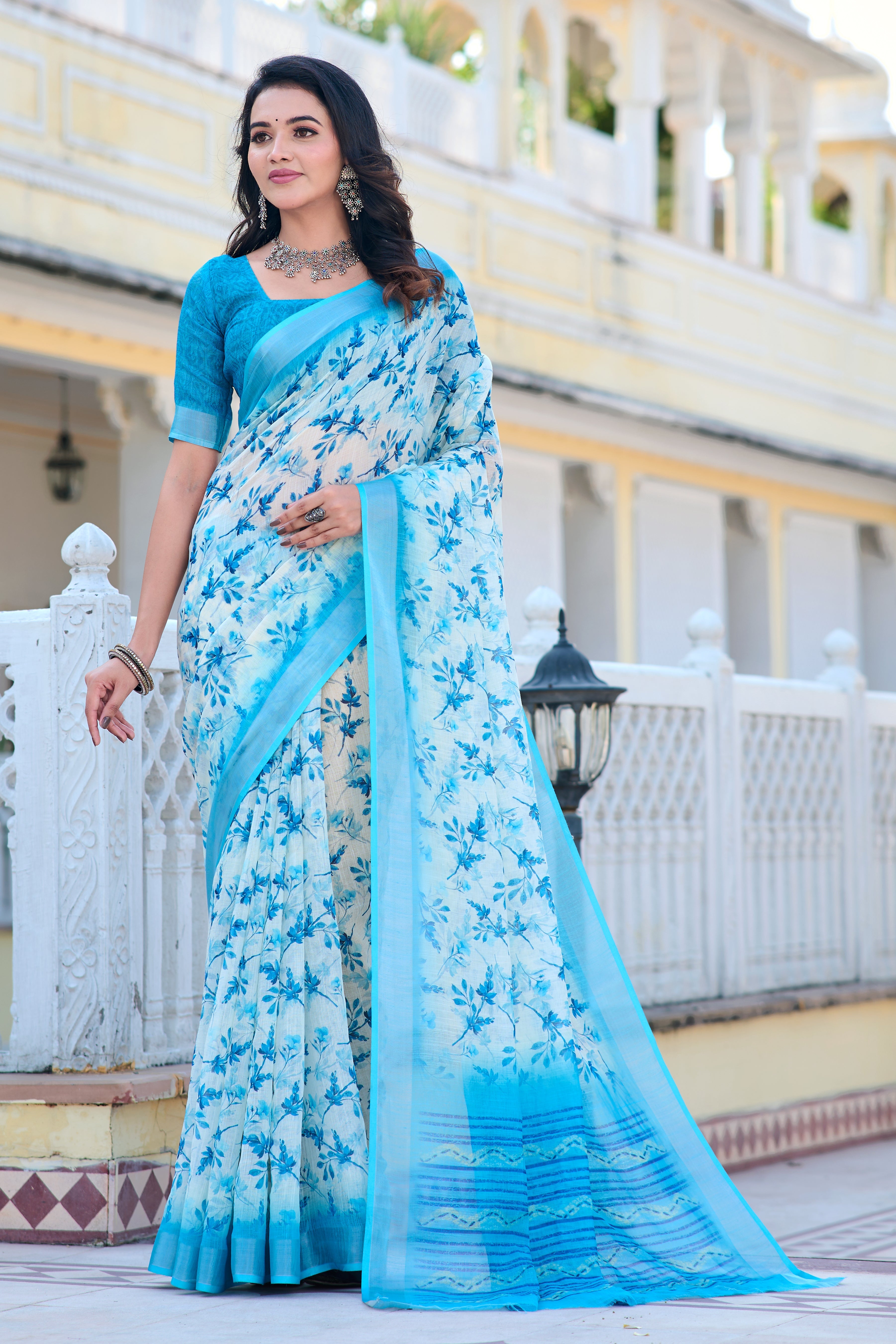 Women's Linen Cotton Traditional Saree