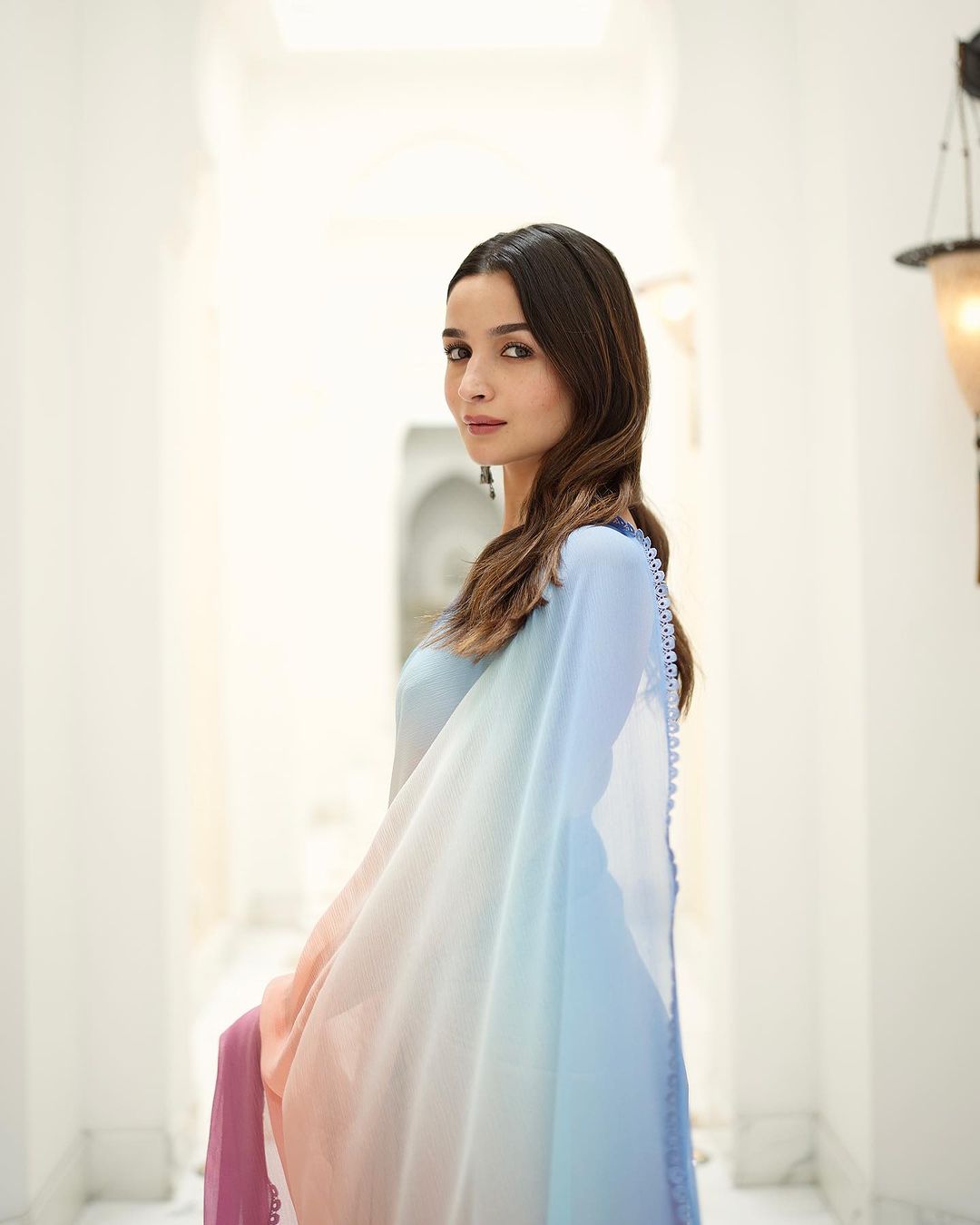ALIA BHAT In Stunning Multi Coloured Pure Georgette Saree